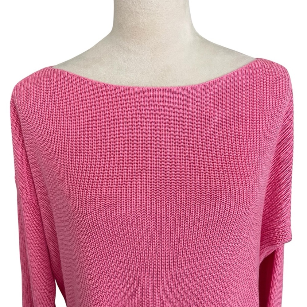Lauren Ralph Lauren Boatneck Vibrant Pink Knit Sweater Women Size PM Preppy Cozy - Picture 4 of 8